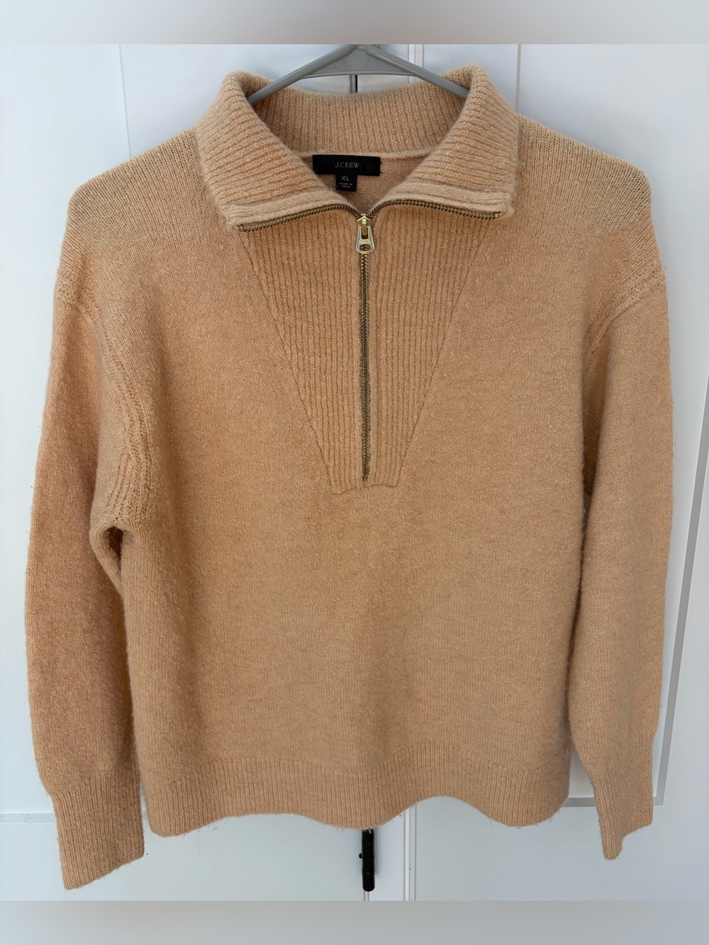 J. Crew Sweater Camel Tan Half Zip Wool Alpaca Camel Tan Preppy Classic XL $118